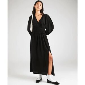 GAP Black Smocked Waist Lightweight Long Sleeve Midi Dress Large NWT